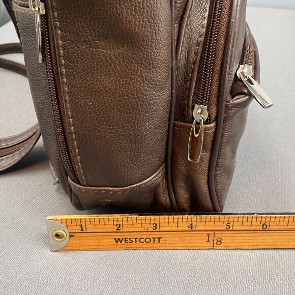 VTG 90s Pebbled Leather Patchwork Backpack Bag Womens Purse Brown Adjustable - Picture 13 of 16